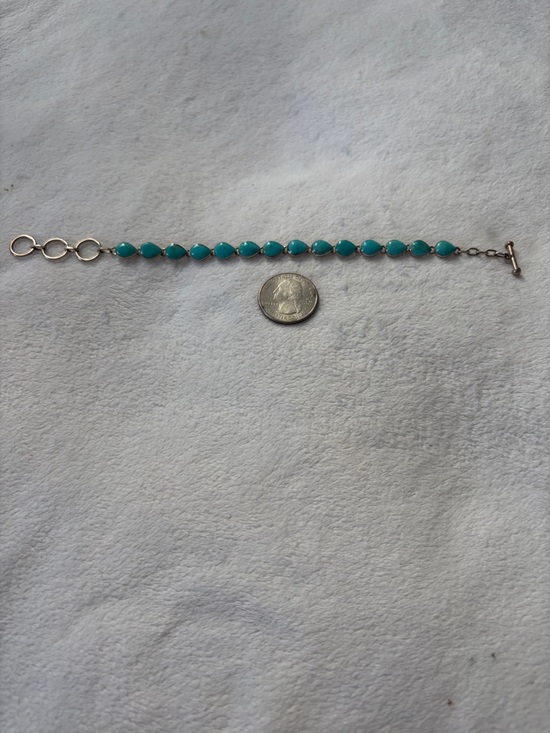 None Jewelry - 925 stamped Turquoise Teardrop Link Bracelet - Women Jewelry